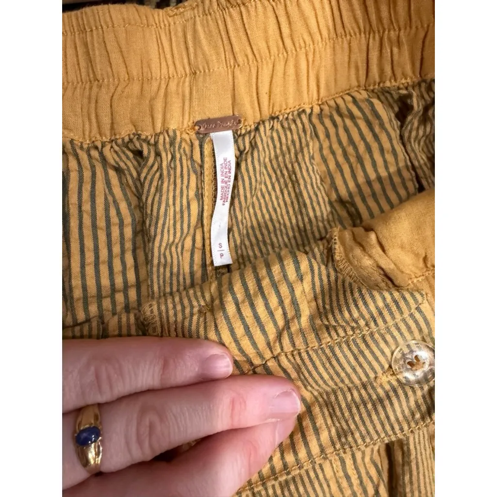 Free People Striped Pleated Tapered Pants Mustard Yellow Cotton Size Small - Image 5