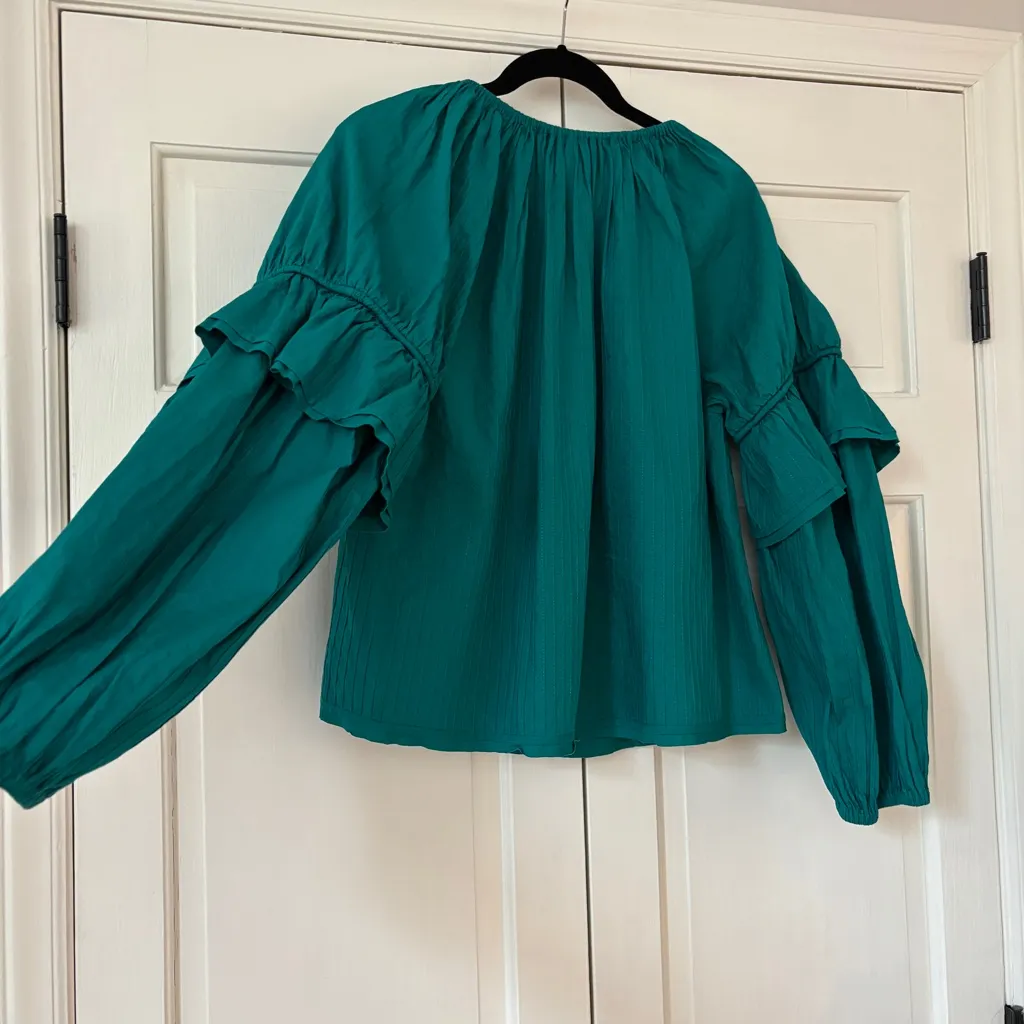 ULLA JOHNSON Concetta Blouse Verdigris Green Peasant Blouse Puff Sleeve Size 10 - Image 13