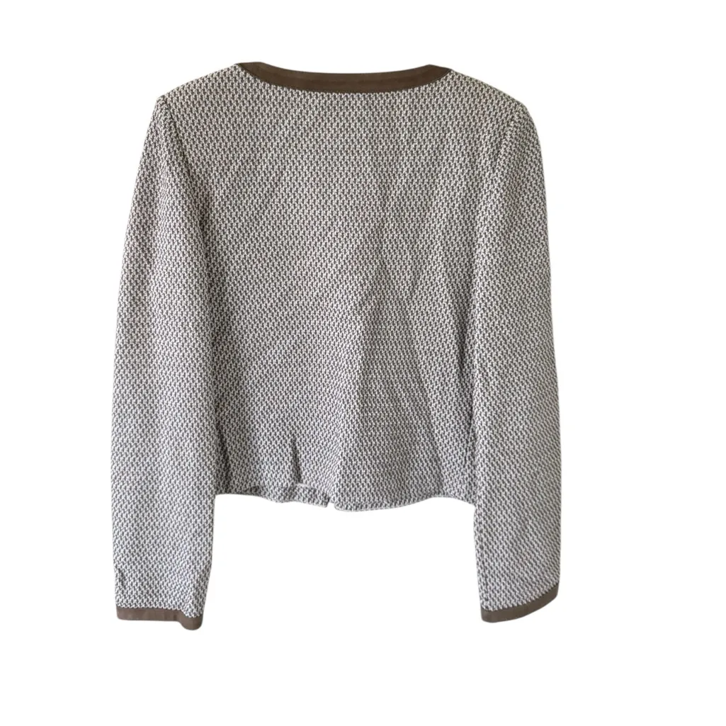 St. John Textured Knit Cropped Jacket with Suede Trim - Image 9