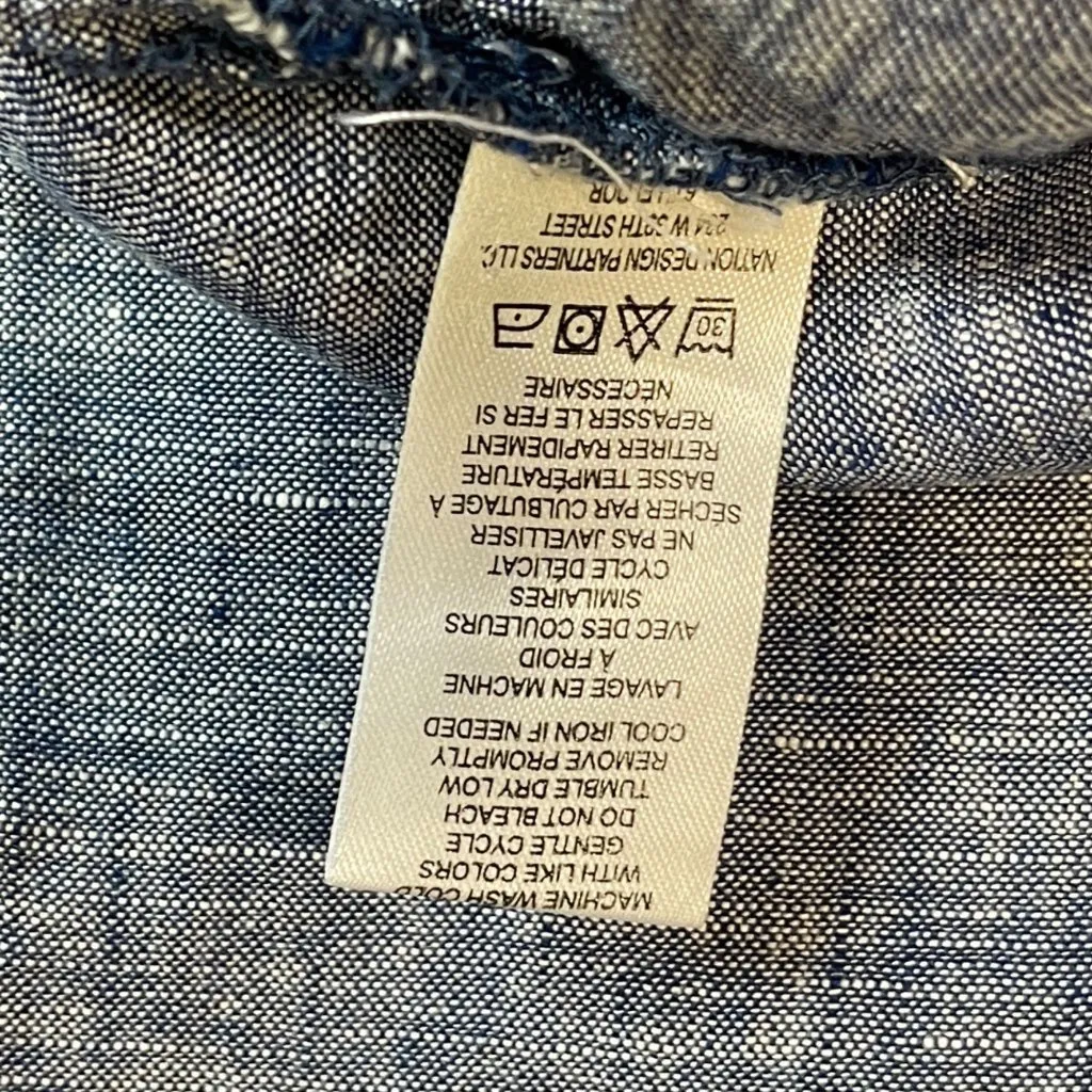 Andrea Jovine Linen Tunic Top Women's Size Large Relaxed Chambray Blouse Beachy - Image 9