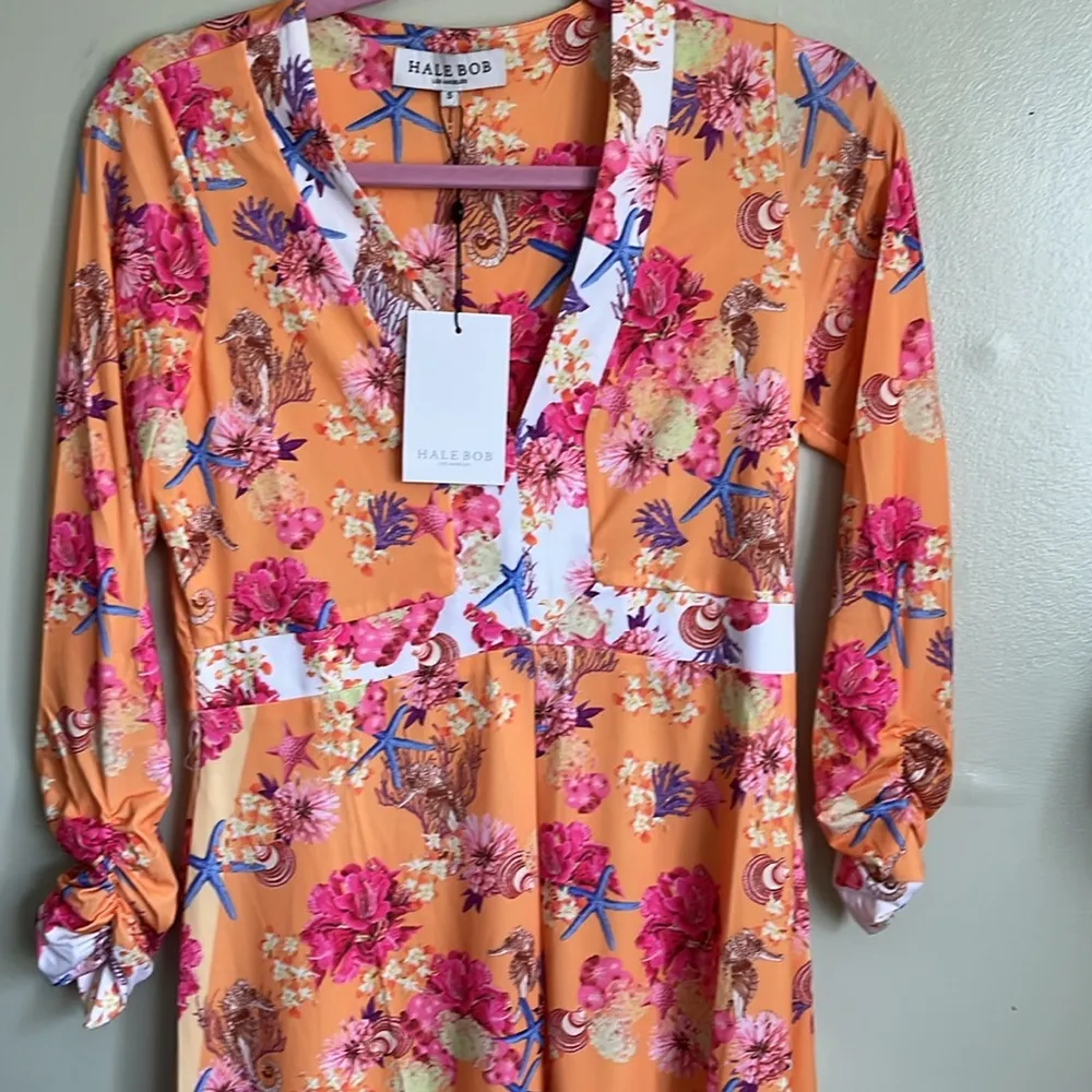 HALE BOB Yetty Jersey Dress Orange and Pink Starfish Floral dress size small - Image 3
