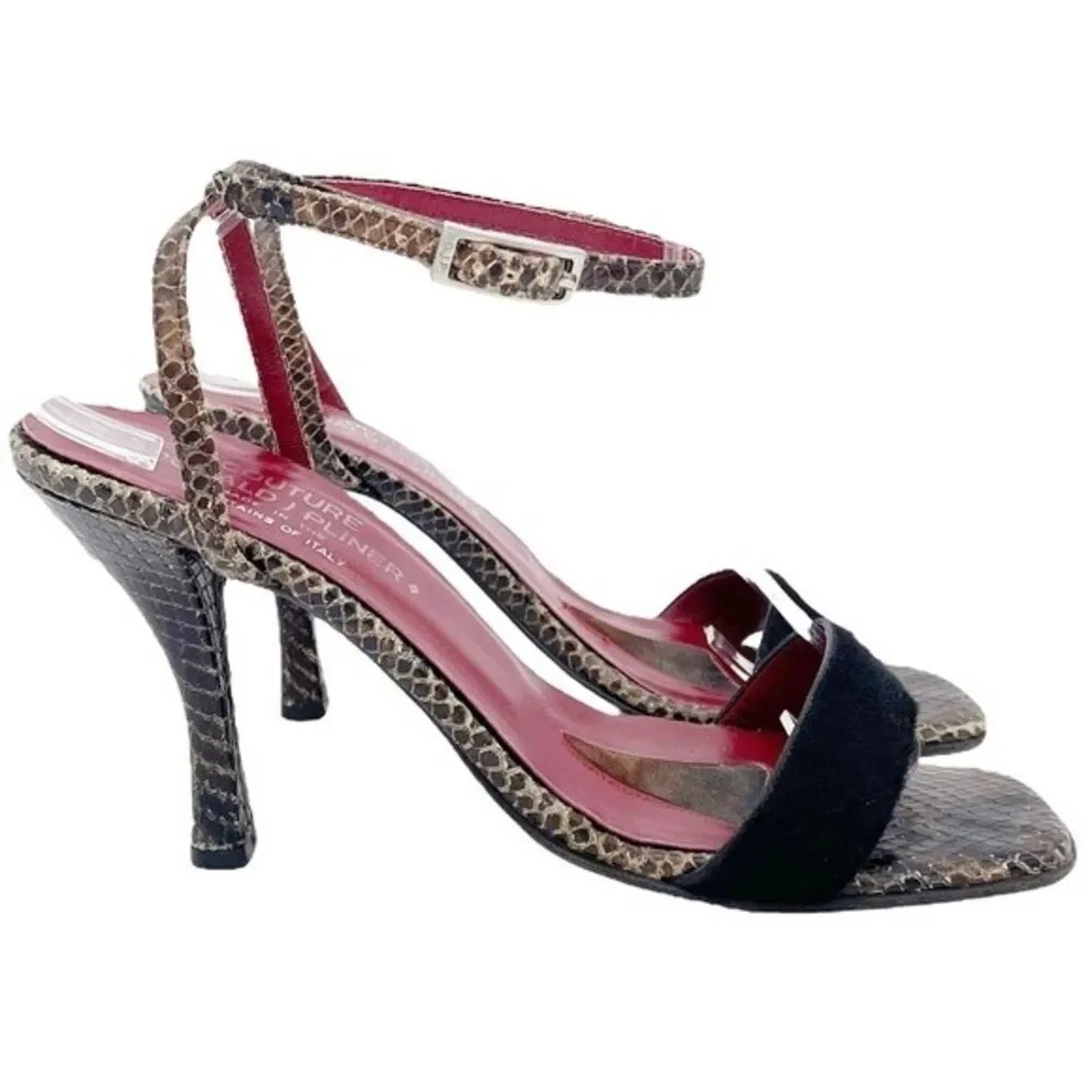 Vintage Donald J Pliner Couture Snakeskin Ankle Wrap Strappy Sandals Size 8.5 Black - Image 6