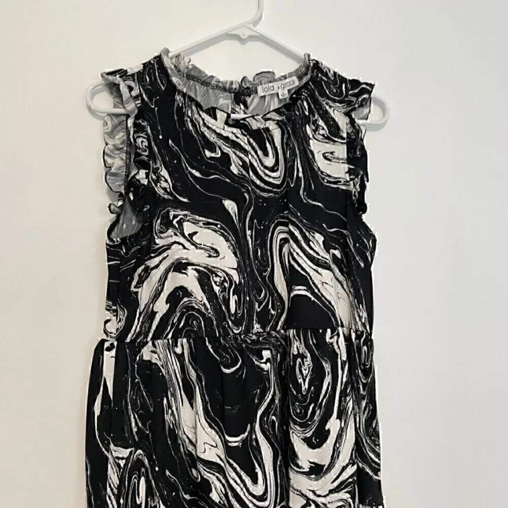 LOLA GRACE / DRY GOODS Black White Marble Swirl Geometric Sleeveless Mini Dress - Image 2