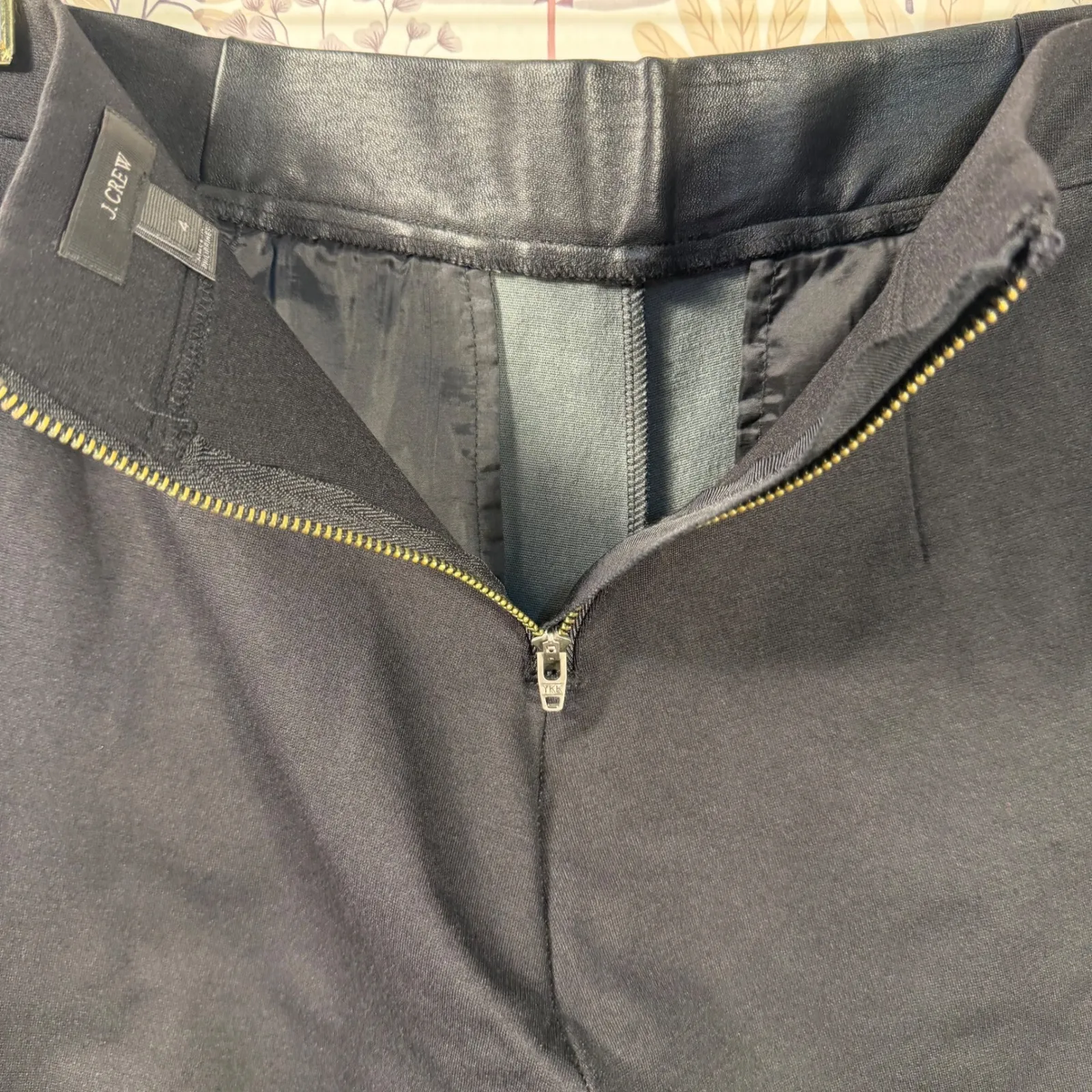 J.Crew  Leather Front Panel Ponte Pants Women's 4 Black Ankle Zip Pockets - Image 12