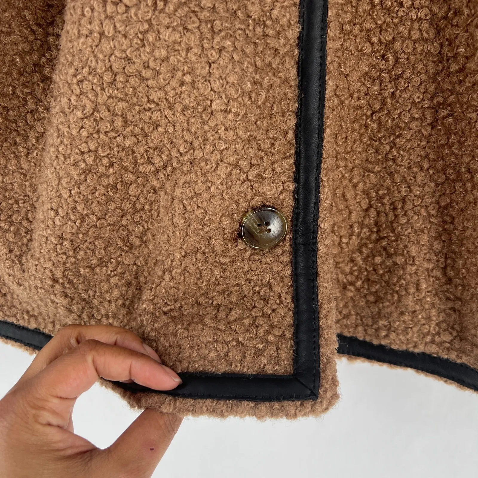 J.Crew Sherpa Jacket Womens 22 Toasted Brown Faux Fur Round Neck Long Sleeve Size undefined - Image 7