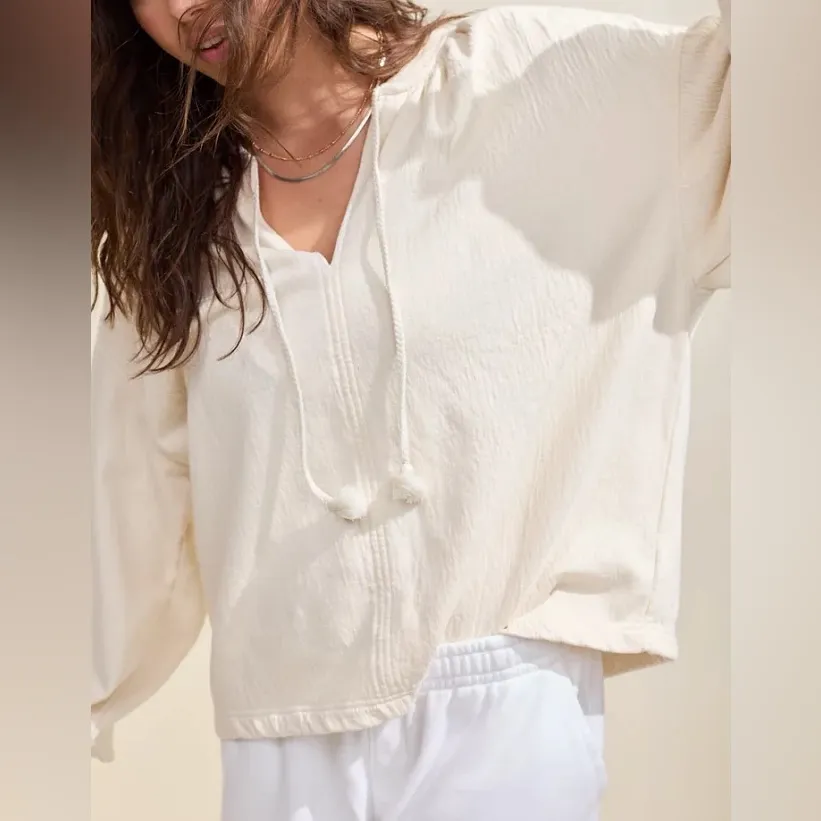 Aerie Easy Street Pullover Oversized‎ Tie Neck Sweatshirt Size Medium - Image 2