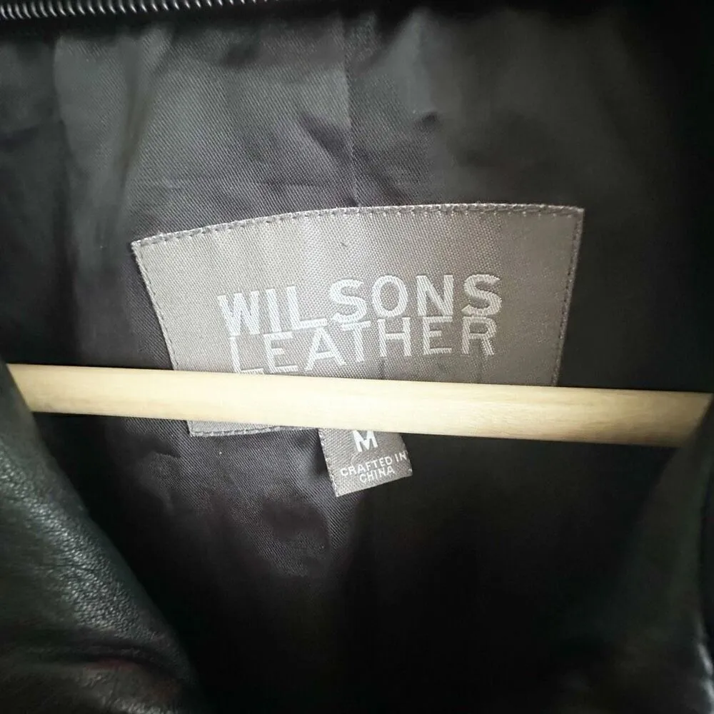 WILSON'S LEATHER | Black Leather Jacket Lined Pockets Zipper Closure |  Medium - Image 5