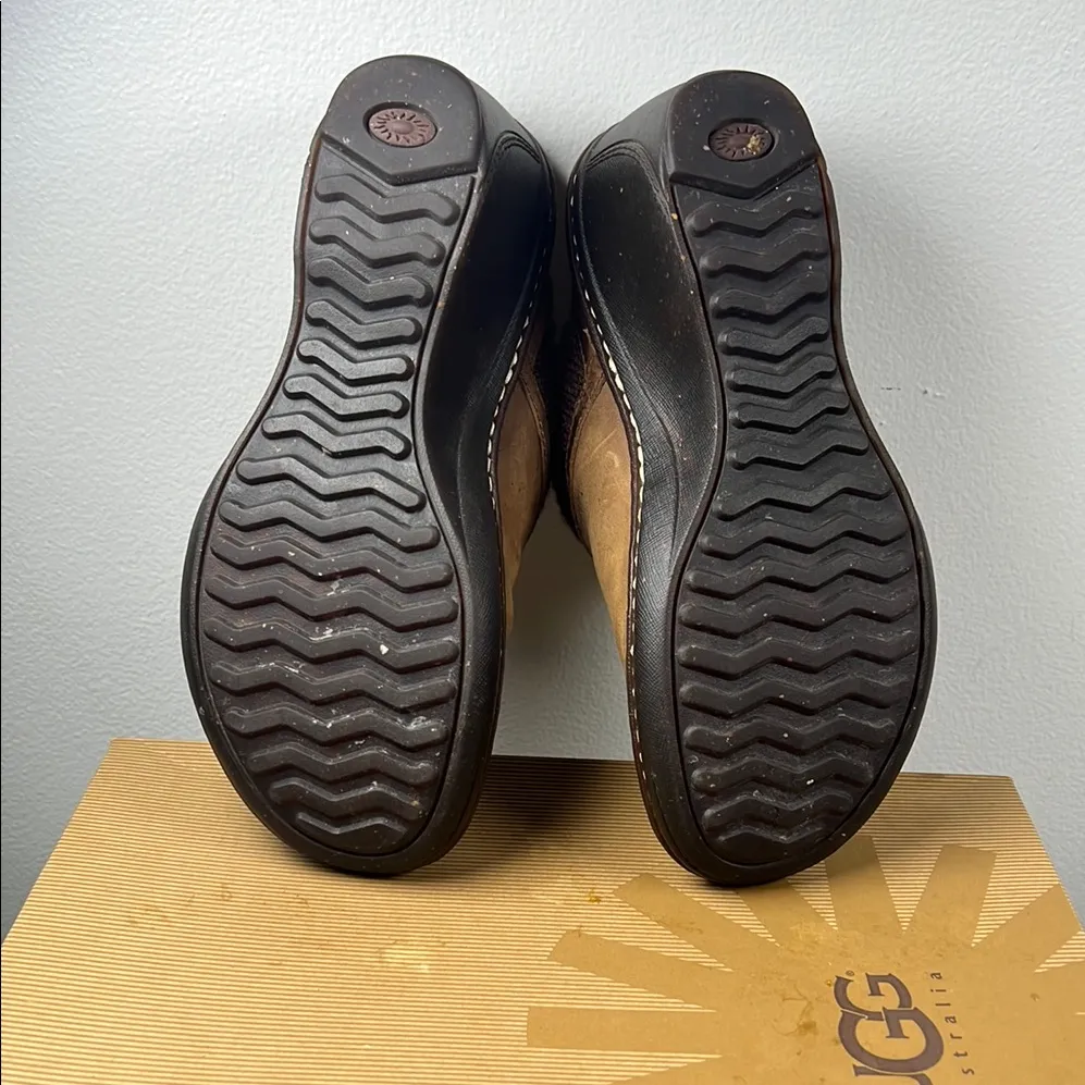 UGG Women's gael brown leather Chestnut Knit Clogs. size7.              stand - Image 7