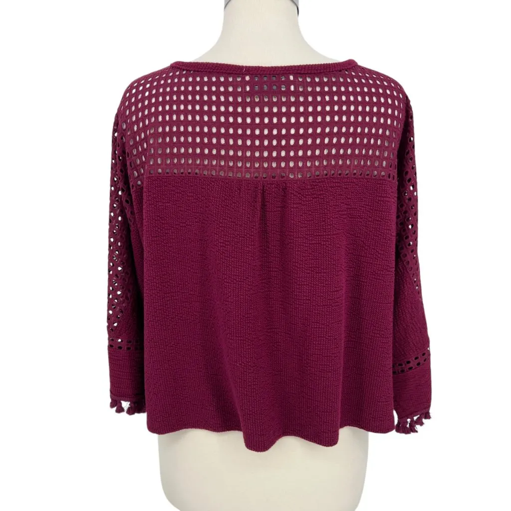 Saturday Sunday Anthropologie Crochet Inset Flowy Top Fuschia Size Small - Image 6