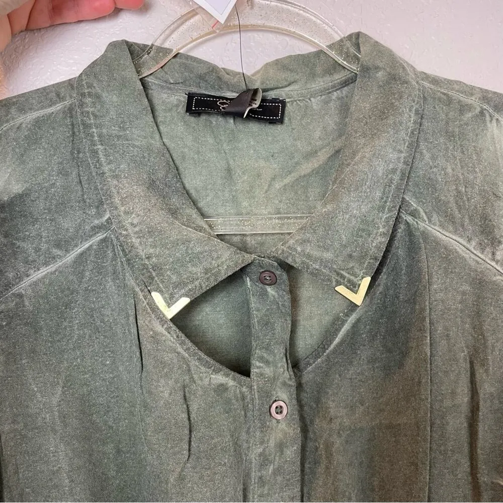 BNWT! JESSICA SIMPSON Green Sleeveless Button-Up Acid Wash Dress Size L - Image 3