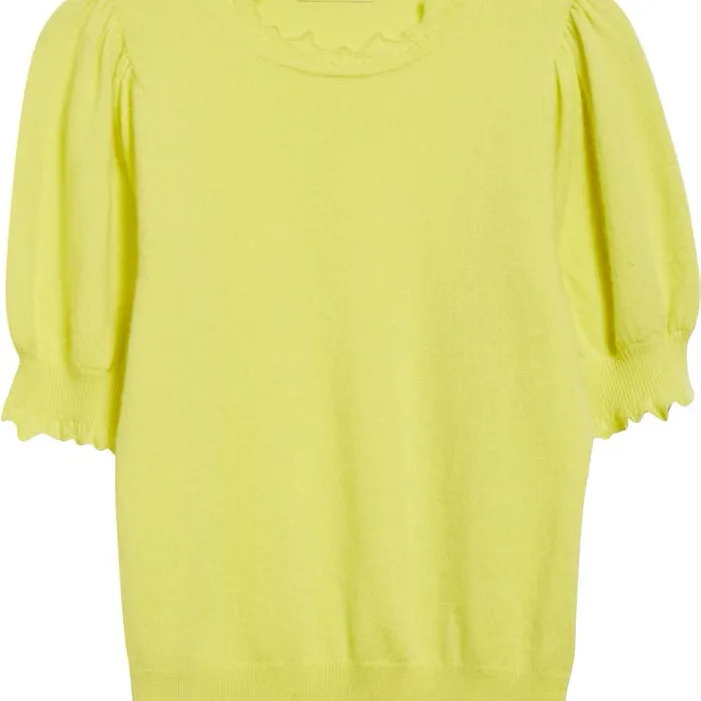 Ulla Johnson Lotta Scallop Edge Short Sleeve Yellow Cashmere Sweater Size Med - Image 9
