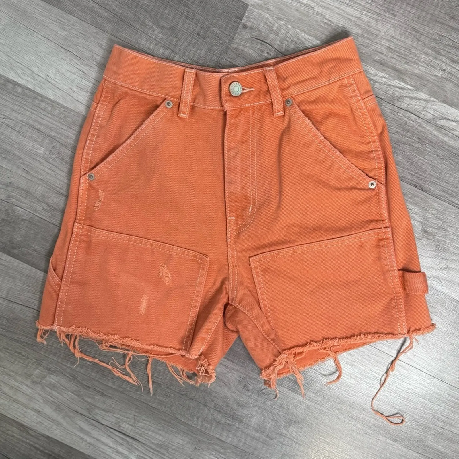 BDG Urban Outfitters Cut-Off Carpenter Shorts in Dark Orange Size 24 - Image 4