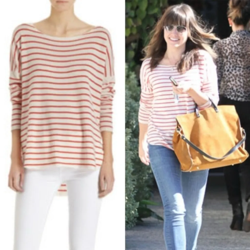 VINCE Cashmere Boat Neck Striped Tunic Length Sweater Coastal Size S *Flaw - Image 2