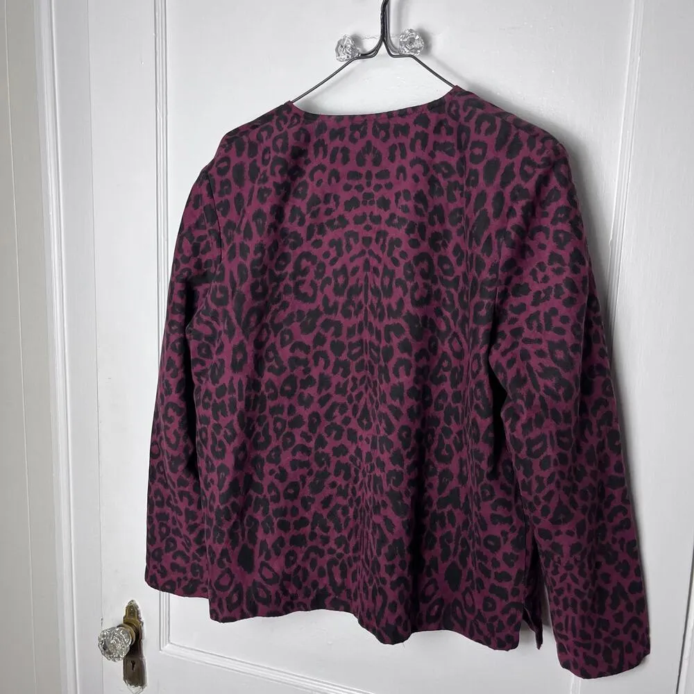 Vintage Cathy Daniels Women's Maroon Faux Suede Cheetah Print Zip Jacket Size 14 - Image 6