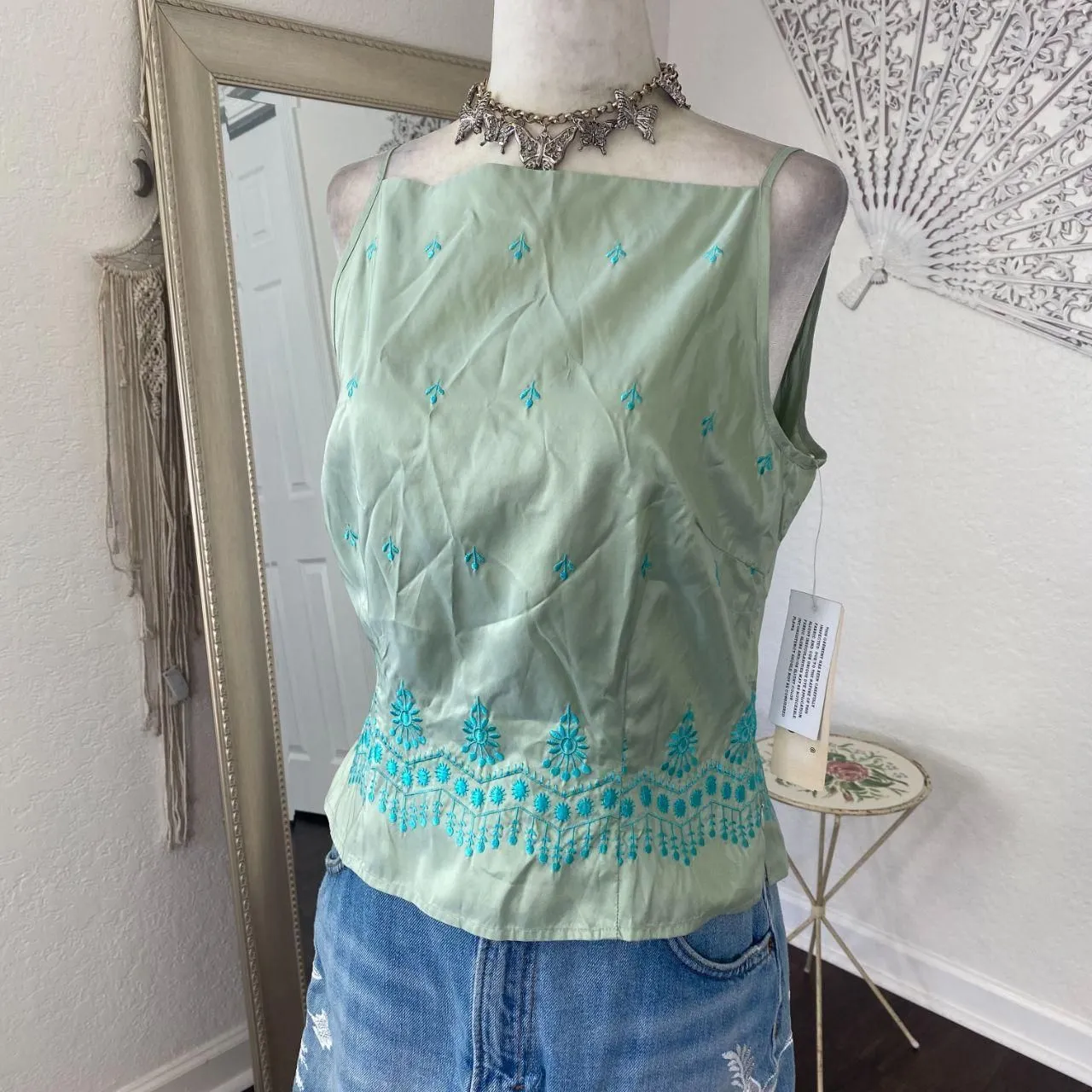 Deadstock NWT Early 2000's Mint Green Teal Blue Silk Fairy Camisole Top 6P / S Size undefined - Image 3