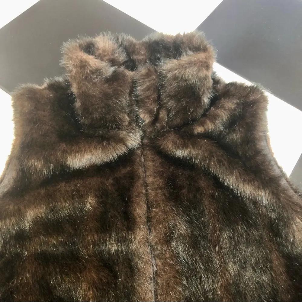 Vintage 80s 90s Giacca Faux Fur Vest Brown Black Reversible Mobwife Aesthetic XL - Image 4