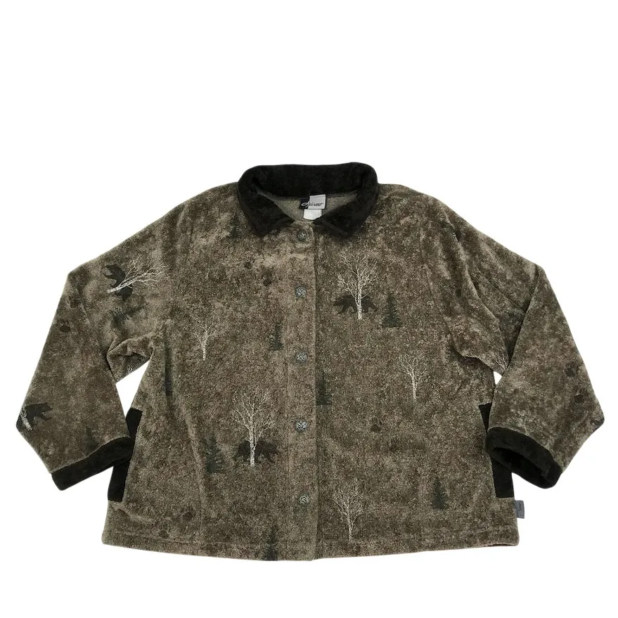 ARTISANS Vintage Soft Fleece Cardigan Women XL Olive Everyday Retro Grunge Boho Gray - Image 3