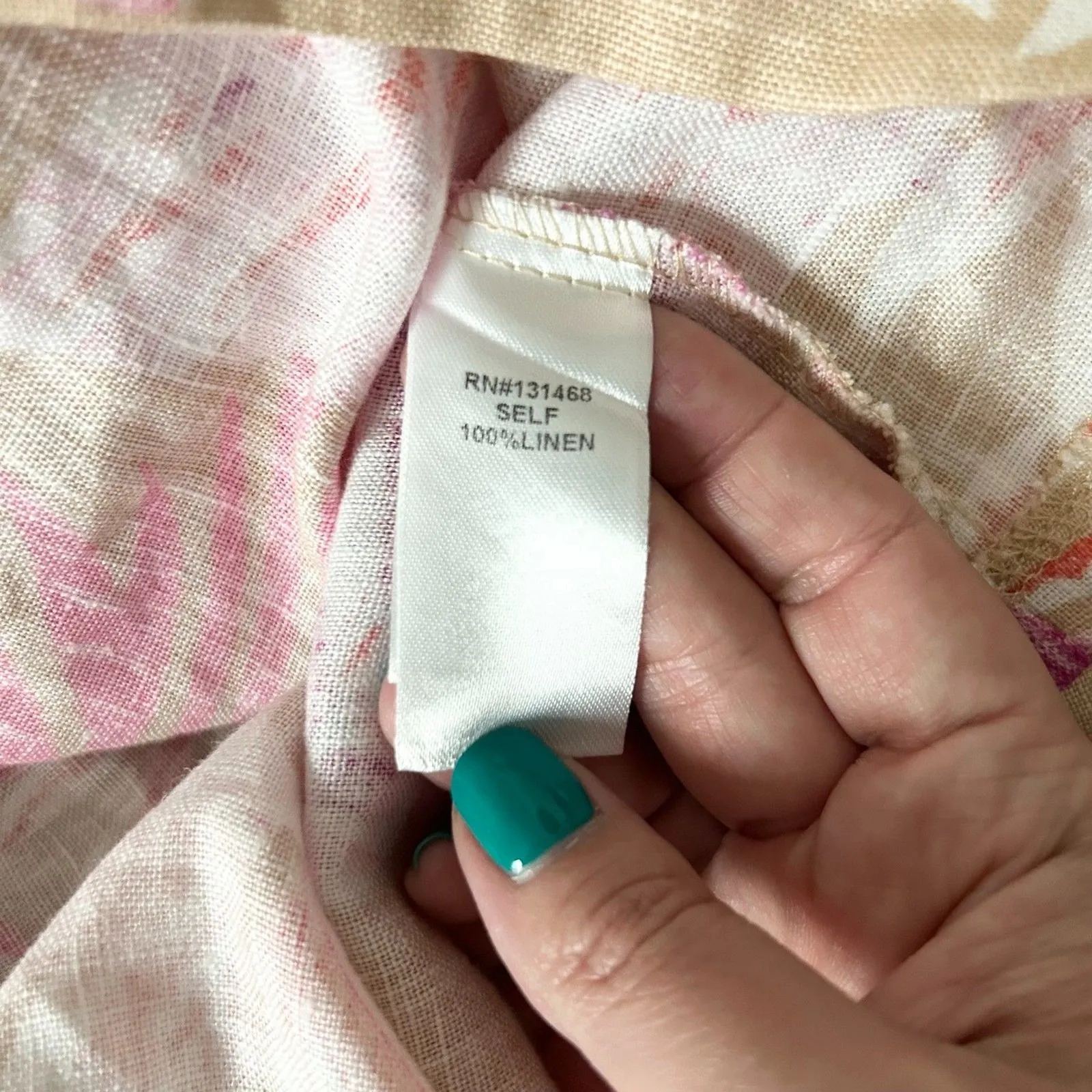 Karlie 100% Linen Top and Skirt Set Tan with Floral Print Size Medium & Large - Image 6