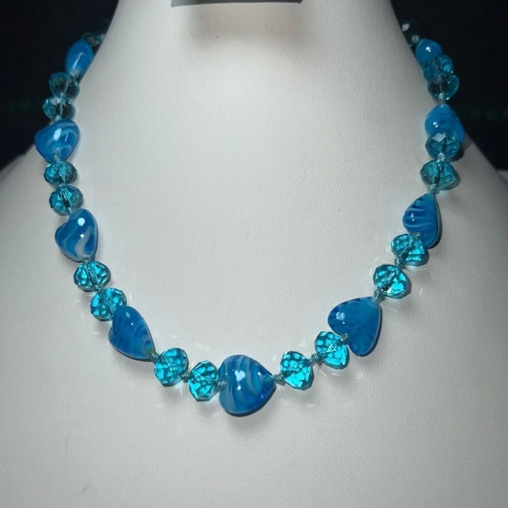 Heart‎ Shaped Art Lamp Glass and Crystal Necklace Blue - Image 2