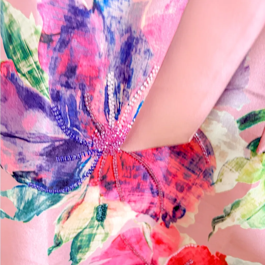 NEW Kay Unger Kitri Pink Satin Beaded Floral Evening Gown, Size 6, MSRP $398 - Image 11