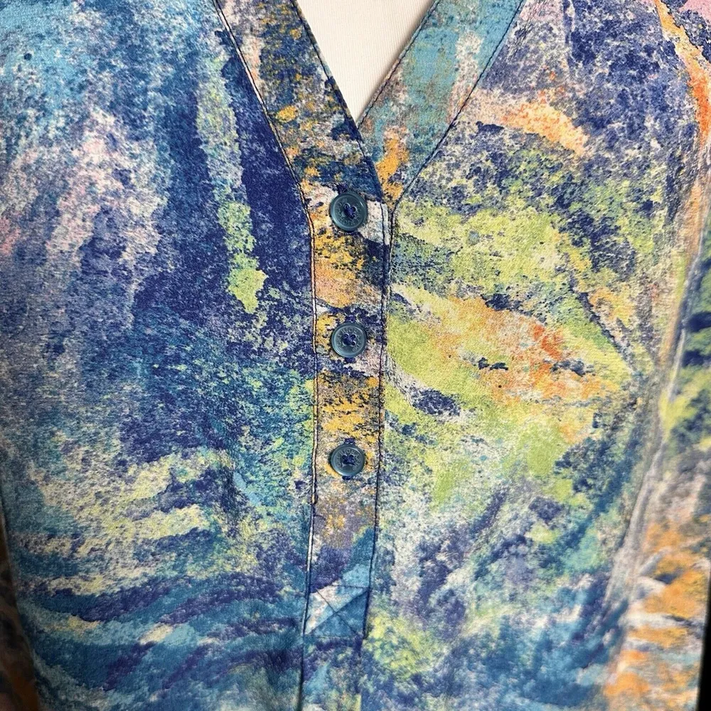 NWOT Tori Richard Honolulu 100% Silk Hawaiian Shift Dress Sleeveless SZ 8 Resort Blue - Image 8