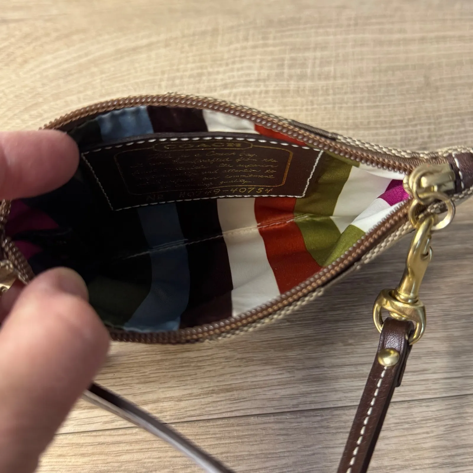 Coach Legacy Signature Leather Trim Wristlet Monogram Canvas Brown Gold Tone - Image 6