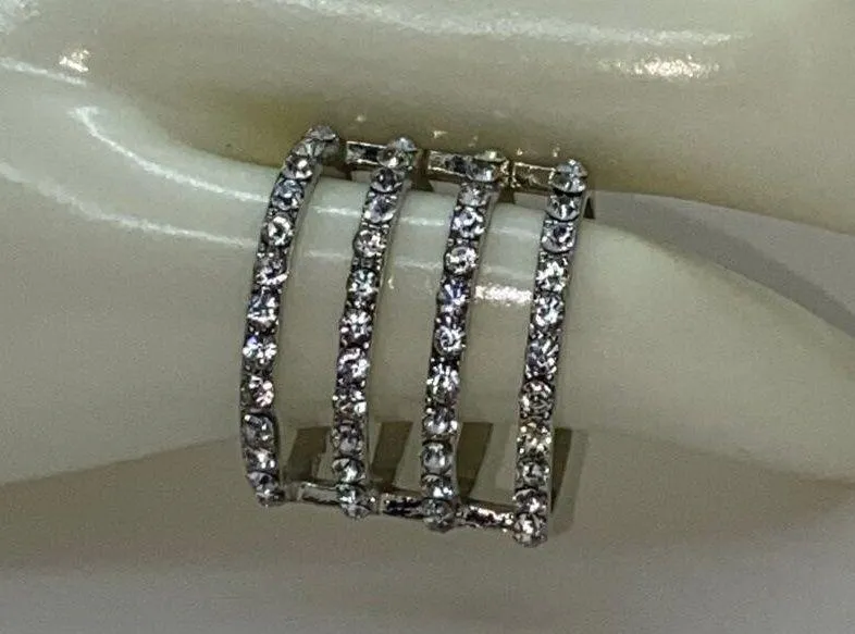 Silver-Tone Clear Rhinestone Caged Ring Women's Size 6.5 - Image 2