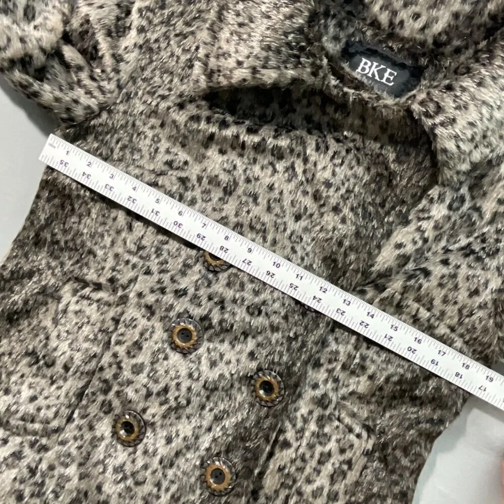 BKE Jacket Womens L Animal Print Faux Fur Gray‎ Peacoat Double Breasted Cheetah - Image 3