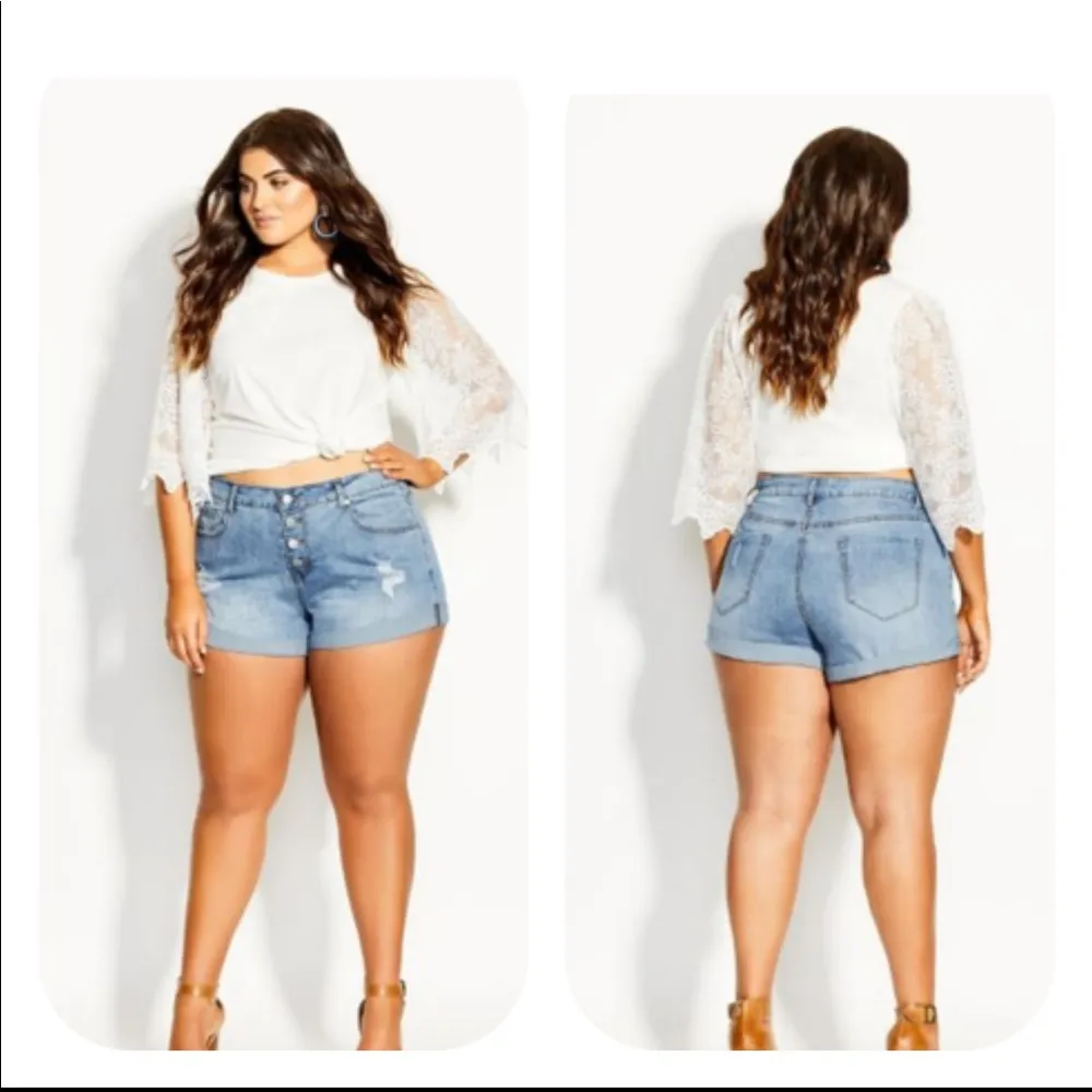 City Chic Harley Mid Rise Distressed Denim Shorts - Image 2