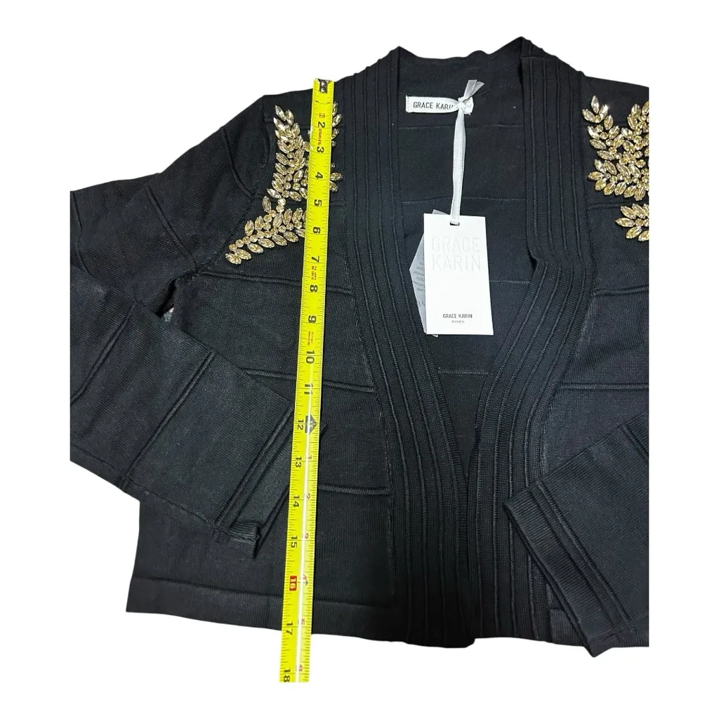 Grace Karin sparkly black rhinestone cropped cardigan Size Small - Image 5