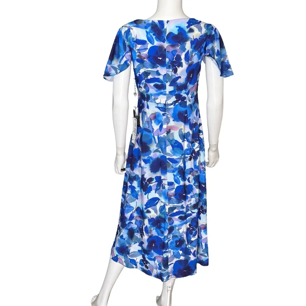 Adrianna Papell Women's Printed Chiffon Midi Dress Blue Multi Sz 4 NWT - Image 5