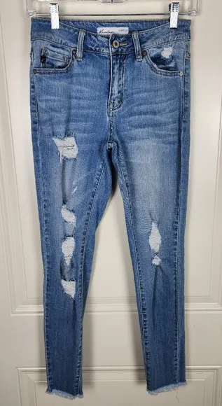 KanCan Jeans Womens Blue Distressed Row Hem Skinny Stretch Size 24 - Image 1