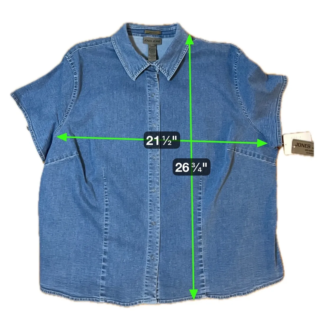 Vintage NWT Jones Jeans Chambray Button Up Short‎ Sleeve Top Blue Denim Size 22W - Image 4