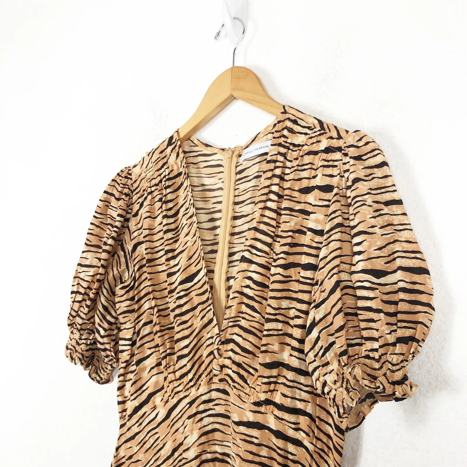 Faithfull the Brand Marie Louise Midi Dress Medium Wyldie Animal Print Boho - Image 8