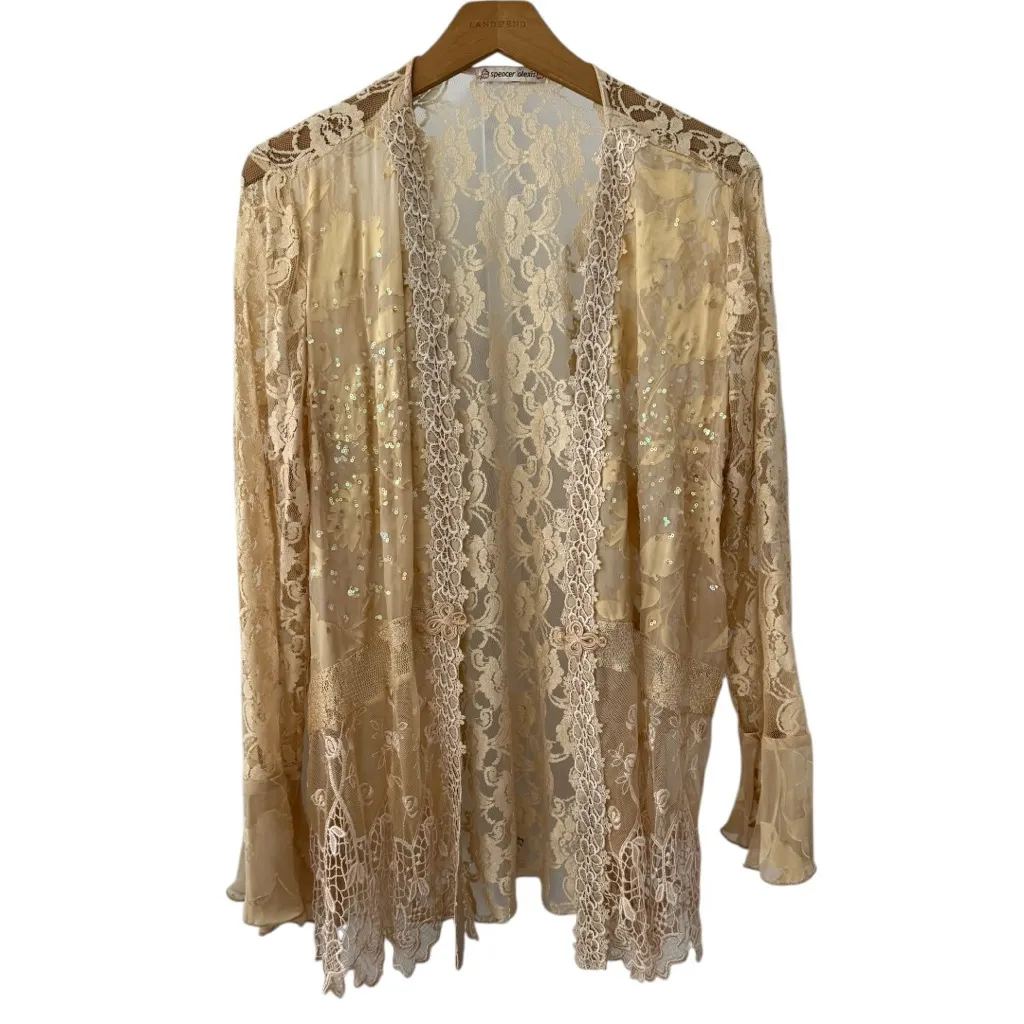 Vintage Spencer Alexis Glam Silk Blend Lace Jacket Sequins Cottagecore Victorian Size M - Image 4