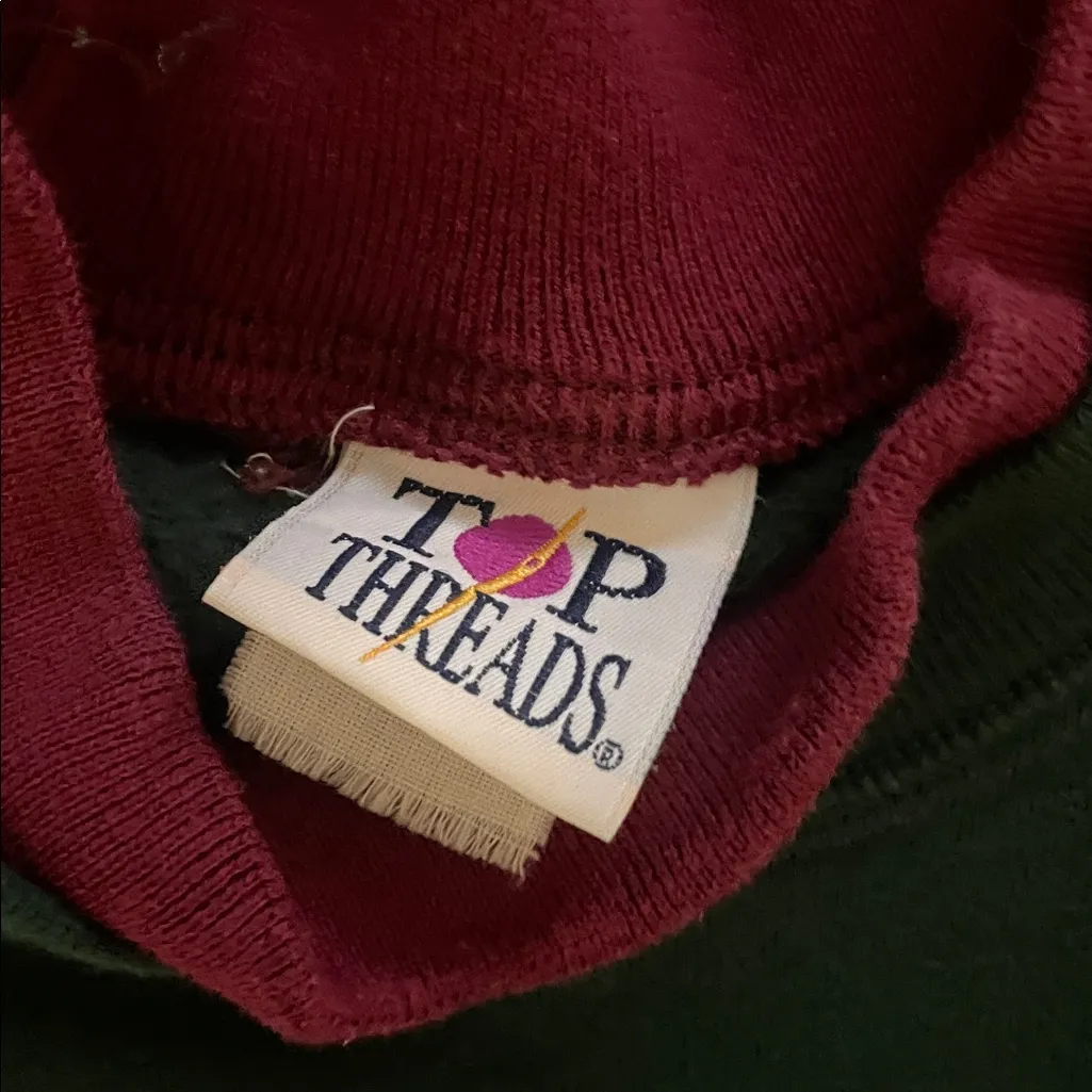 Vintage Holiday Green Mock Neck Sweatshirt w/ Embroidered Wreath Design, Medium - Image 3