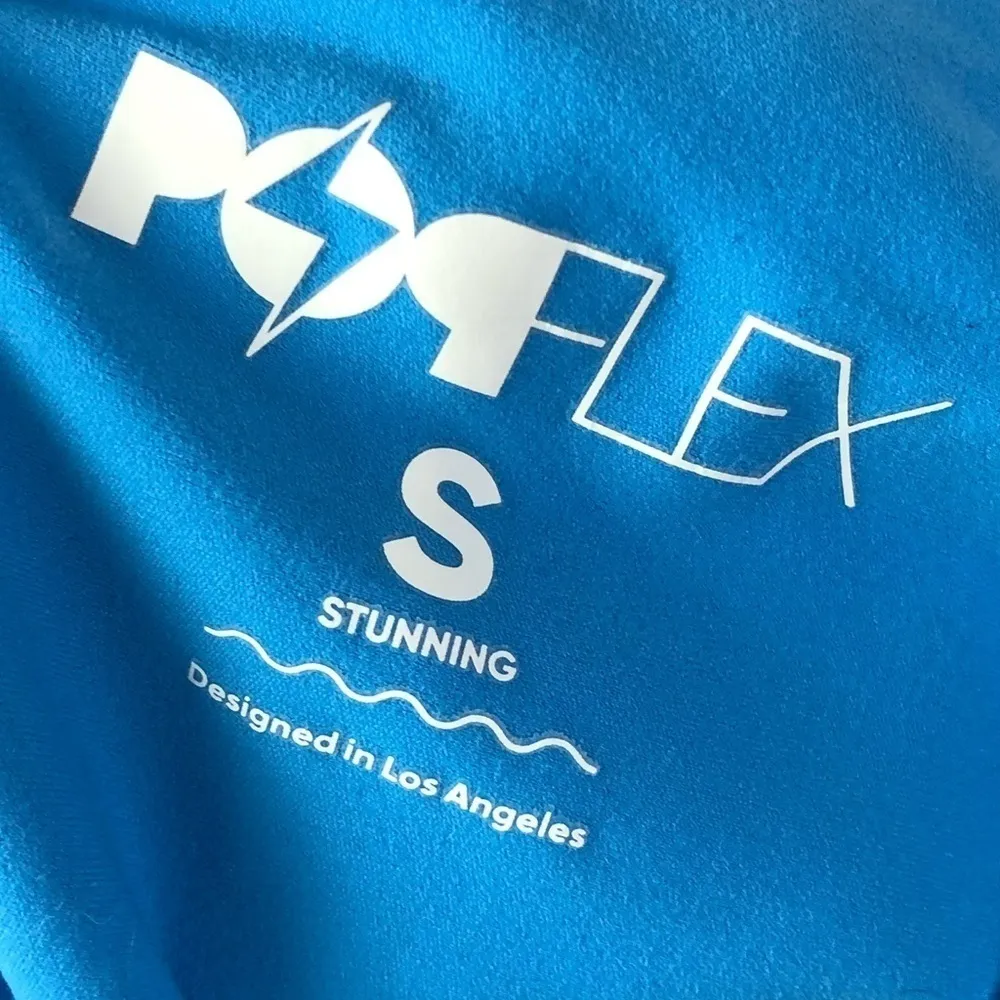 Popflex Tropicana Bright Blue Criss Cross Band Athletic Leggings S - Image 4