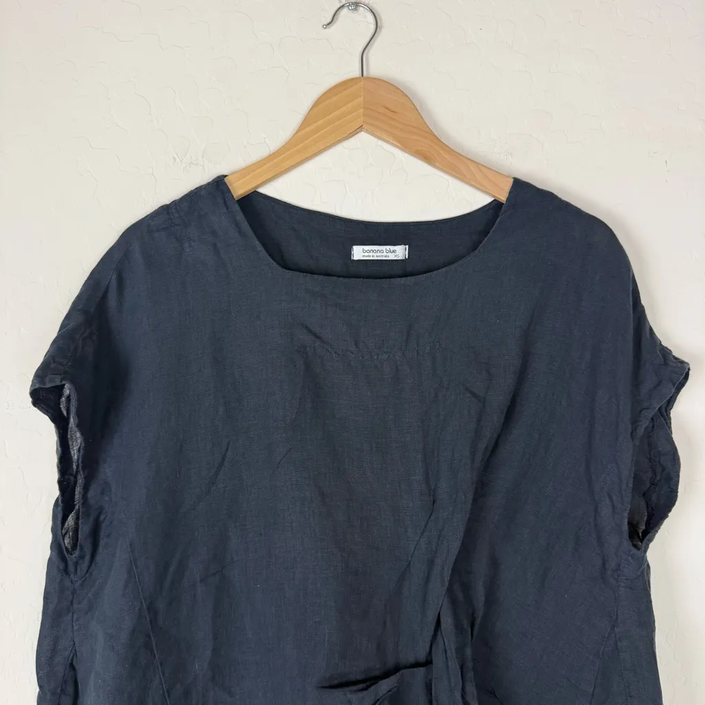 Banana Blue Australia Solid Black 100% Linen Splash Top Size XS - Image 2