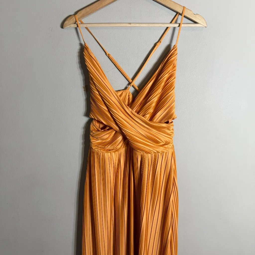 En Saison Ilianna Maxi Dress Womens Small Orange Pleated Formal Wedding Cocktail - Image 8
