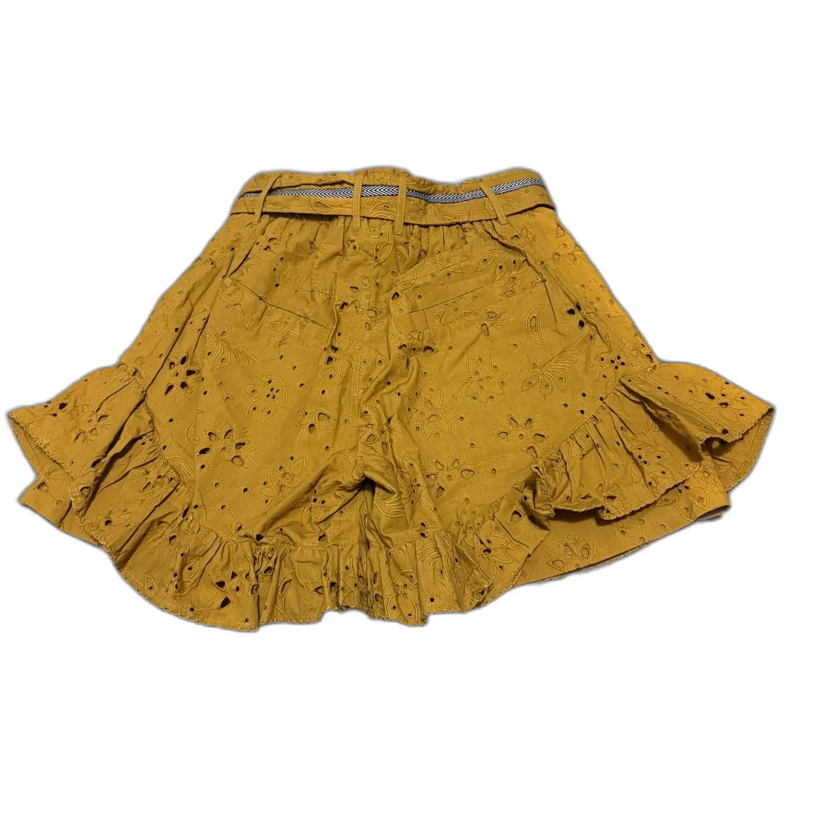 NWT Chufy Teos Organic Cotton Shorts Eyelet Ruffle Mustard Yellow Size Small Yellow - Image 4