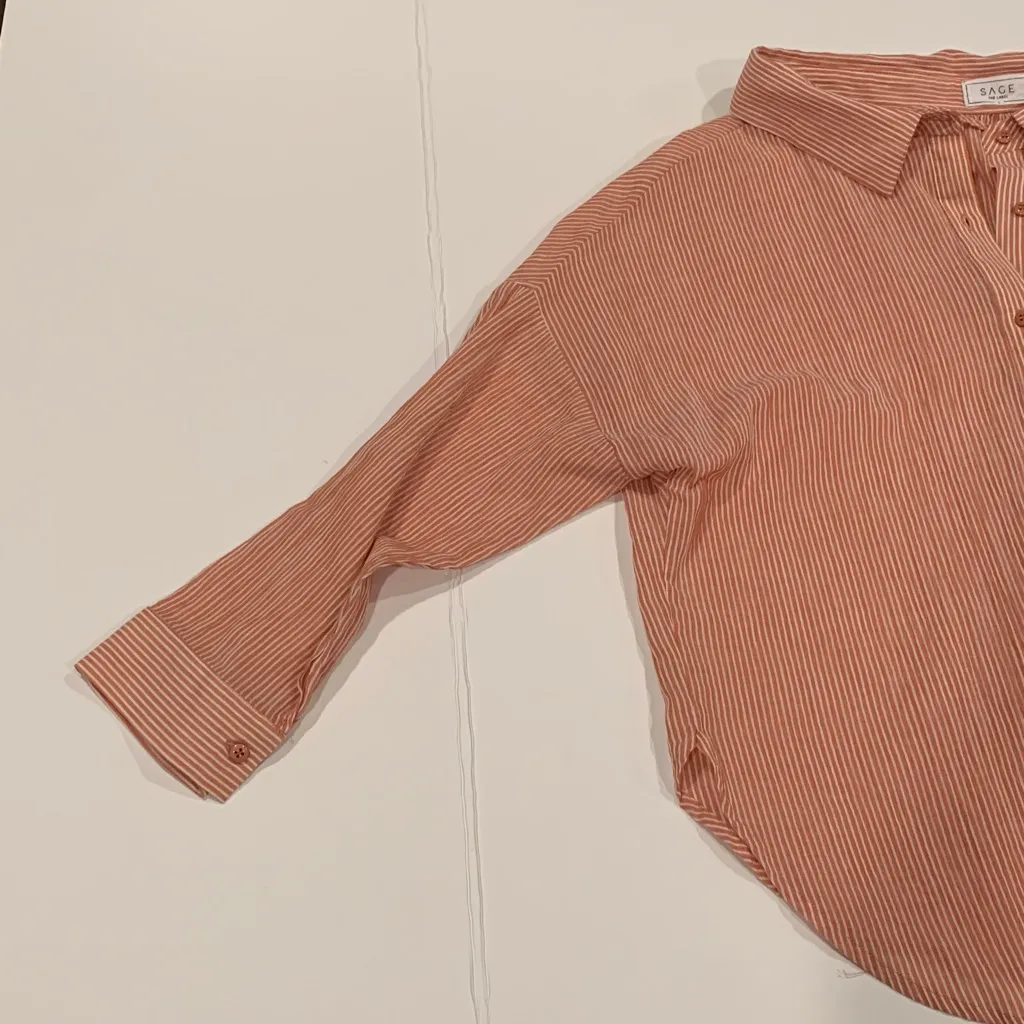 Sage The Label Women’s Large Unstructured Orange Striped Button Up Cotton Shirt - Image 4