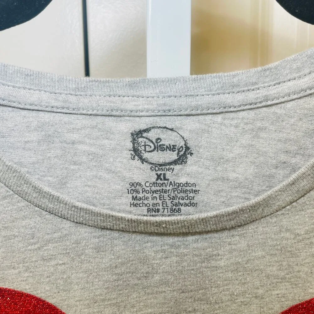 Disney Mickey and Minnie Mouse Heart Tee - Women Size XL - Gray and Red Metallic - Image 4