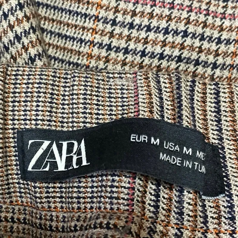 Zara Brown Houndstooth Plaid High Waisted Straight Leg Trousers Dress Pants Sz M - Image 4