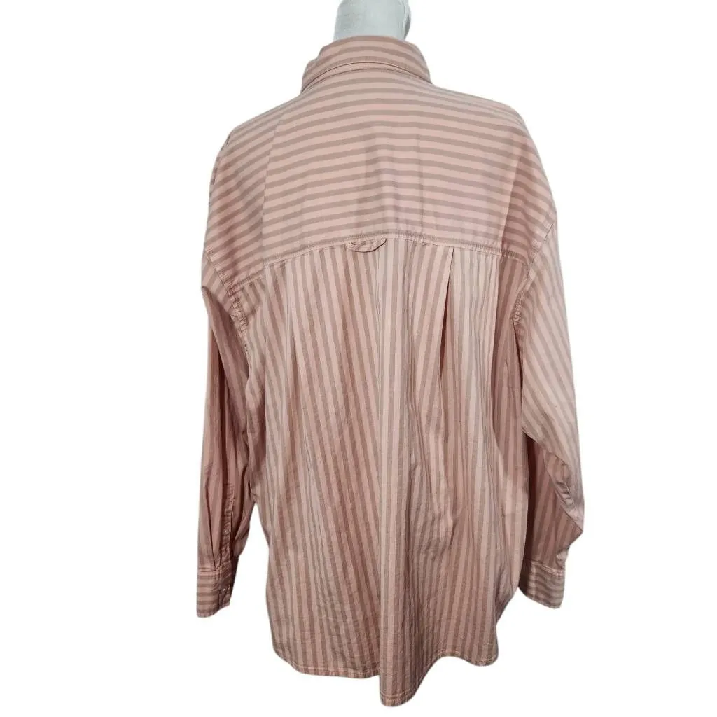 a new day Khaki and Pink Stripe Cotton Button Down Shirt Size Large - Image 2