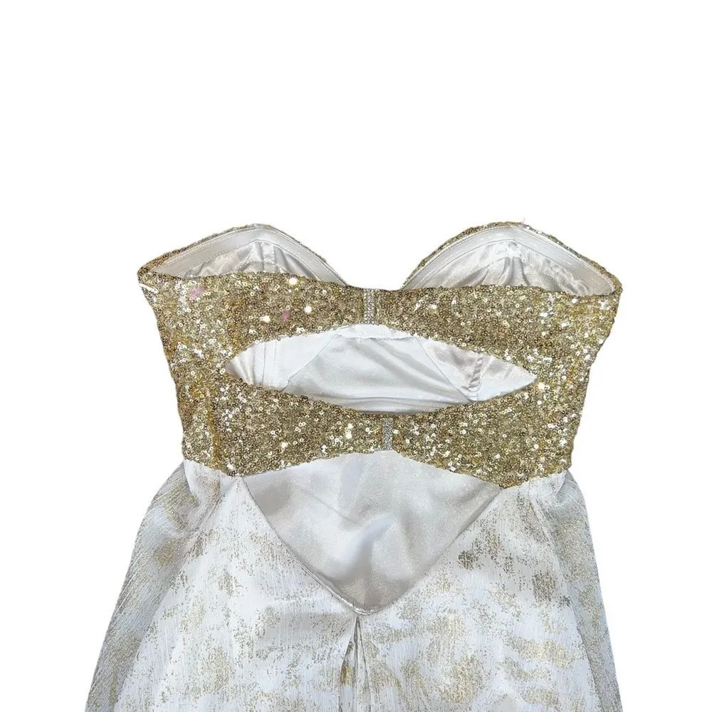 La Femme Gold Sequin Sweetheart A-Line Strapless Maxi Gown Size 2 Formal Prom - Image 7