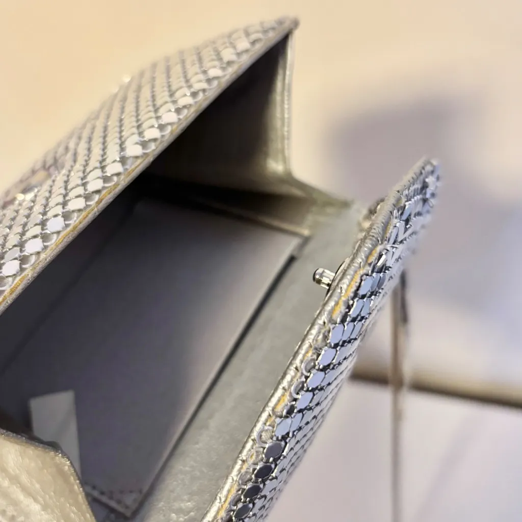 Y&S Original Mini Envelope Card Holder Convertible Clutch Shoulder Bag Silver - Image 3