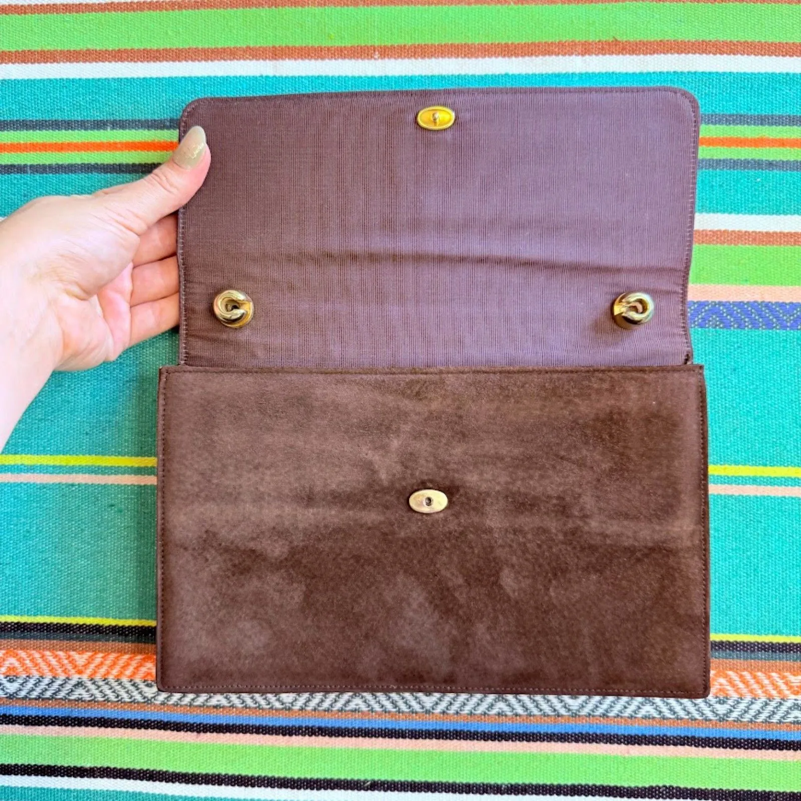 Vintage Block Brown Suede and Faux Reptile Clutch with Matching Shoulder Strap - Image 8