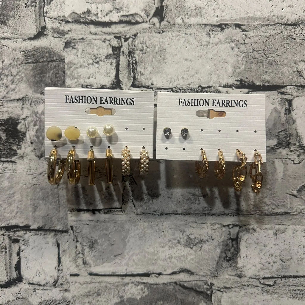 EUC Fashion Earrings 2 Pack Set (3 Studs, 5 Small Hoops) Gold - Image 4