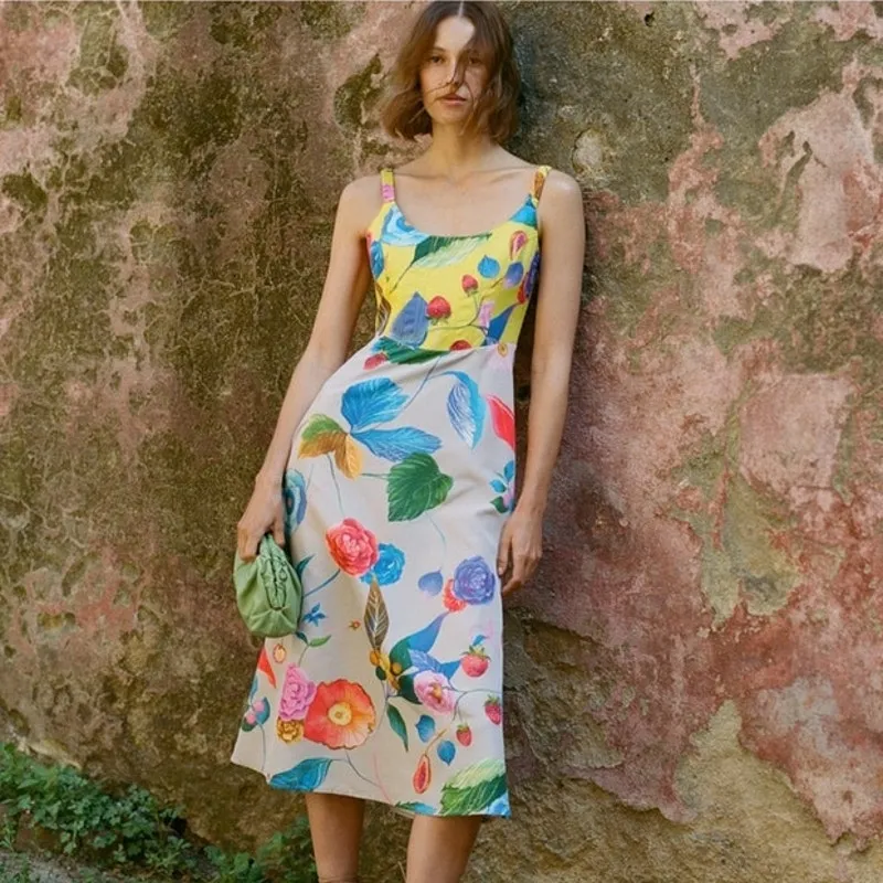 NEW Tuckernuck Dress Vivid Jardin Dominique Midi Dress Floral Stawberry Print XL - Image 9