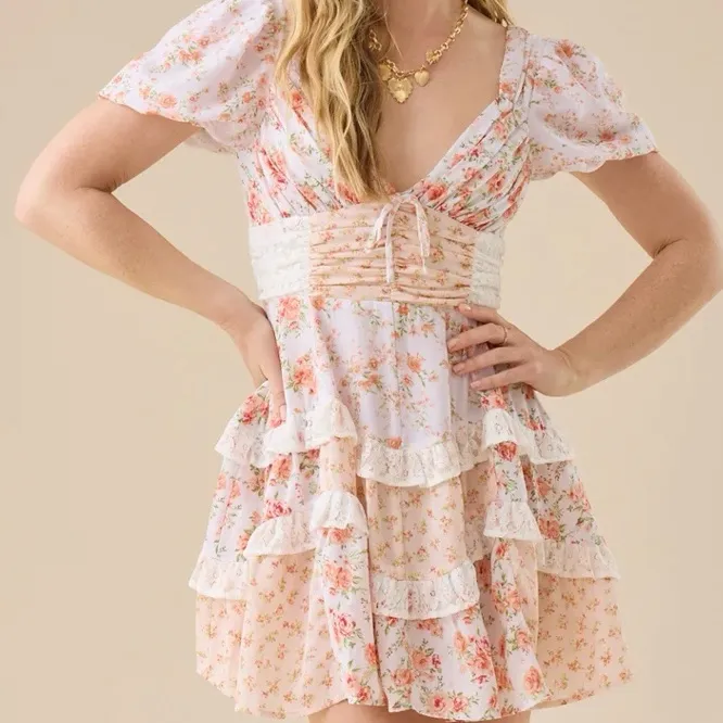 NEW Altar’d State Coral Peach Aderny Floral Mini Dress Size Large NWT - Image 2